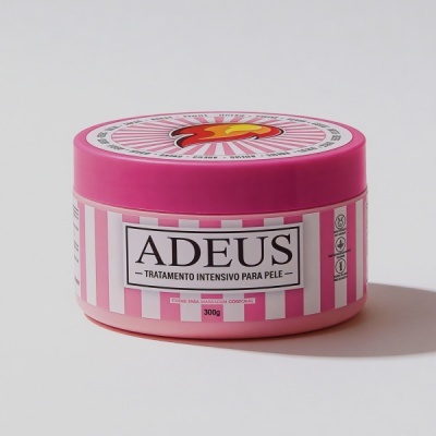 Pote rosa de creme para tratamento intensivo para pele com etiqueta ADEUS