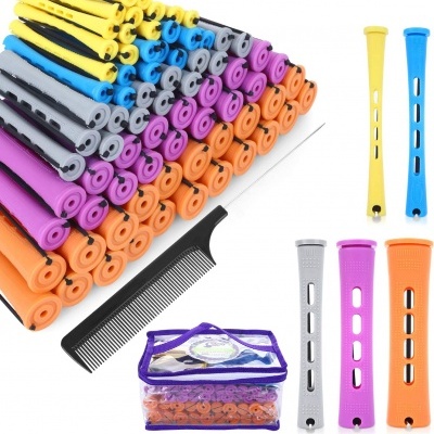 Rolos de cabelo de espuma coloridos com pente e saco transparente