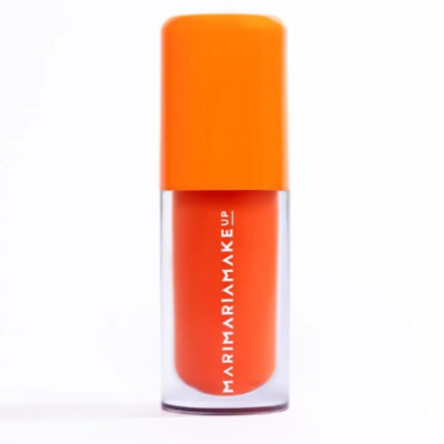 Verniz para unhas laranja com tampa laranja e texto branco