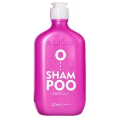 Frasco rosa de champô purificante 250ml com tampa branca