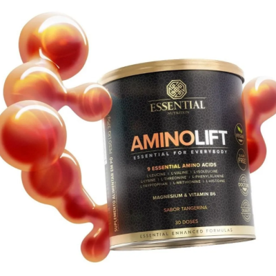 Suplemento AMINOLIFT sabor tangerina, embalagem preta e dourada