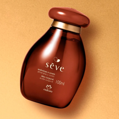 Frasco de óleo corporal Natura Sève castanho com tampa vermelha