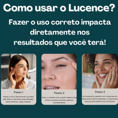 Instruções para uso do produto Lucence com fotos ilustrativas de três mulheres