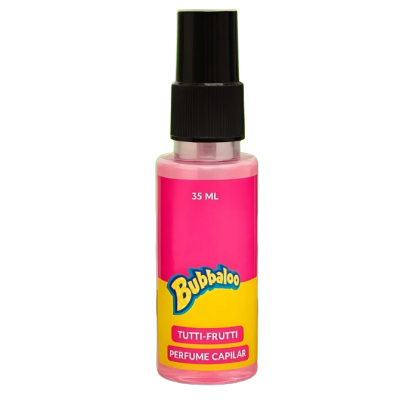 Frasco de perfume capilar Bubbaloo tutti-frutti 35 ml com tampa spray preta