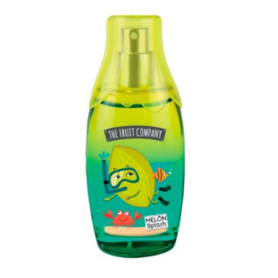 Frasco verde com tampa amarela e desenhos de melancia e caranguejo