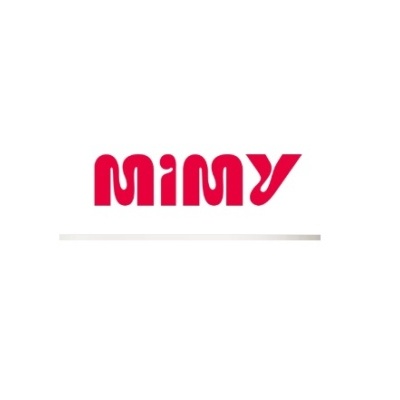 Logótipo vermelho com a palavra MIMY em fundo branco