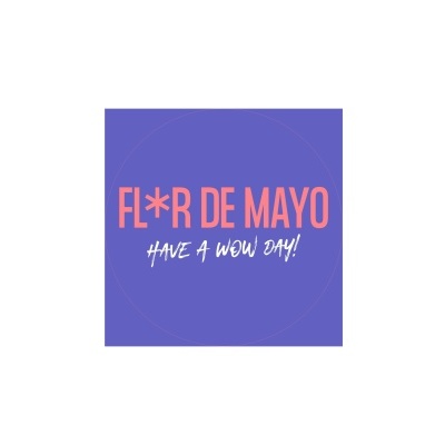 Fundo roxo com texto FL*R DE MAYO HAVE A WOW DAY!