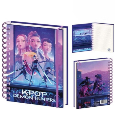 Caderno espiral KPOP DEMON HUNTERS com capa ilustrada e folhas pautadas