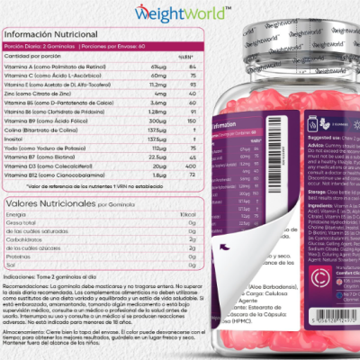 Suplemento alimentar em cápsulas cor-de-rosa com rótulo roxo e tampa branca