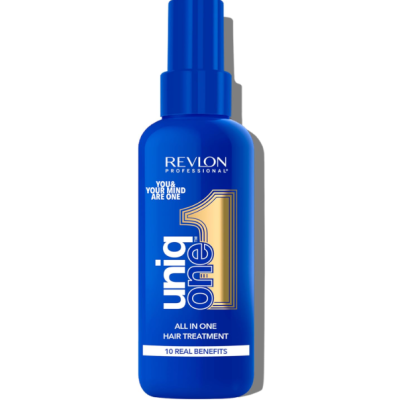Frasco azul de produto capilar uniq one da Revlon Professional