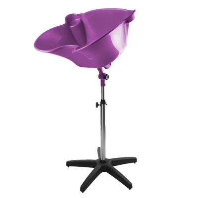 Suporte para lavar cabelo com bacia roxa e base preta