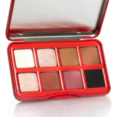Paleta de sombras de olhos com 8 tons num estojo vermelho aberto