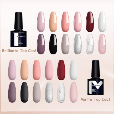 verniz gel em diversas cores com acabamentos brilhante e mate e frascos PHOENIX