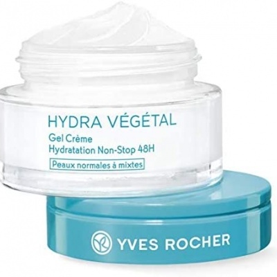 Frasco de creme hidratante Hydra Végétal da Yves Rocher com tampa azul