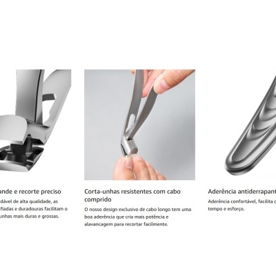 Corta-unhas metálico em aço inoxidável com design ergonómico e superfície antiderrapante