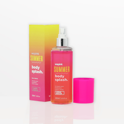 Frasco e caixa do body splash wepink SUMMER vermelho e amarelo