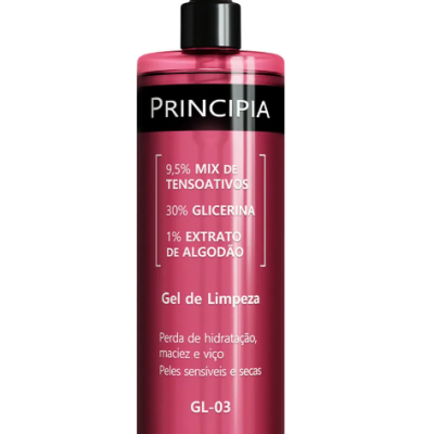 Frasco de gel de limpeza rosa com doseador preto