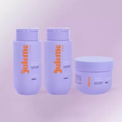 Produtos capilares da marca juleme Hair em embalagens roxas