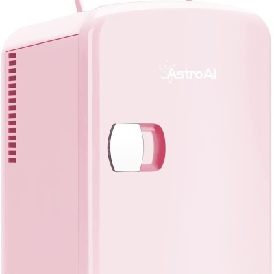 Mini frigorífico portátil rosa AstroAI com alça e maçaneta