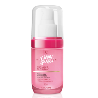 Frasco rosa de hidratação facial Hidragel Nutritivo Nina Soter 30 ml com doseador
