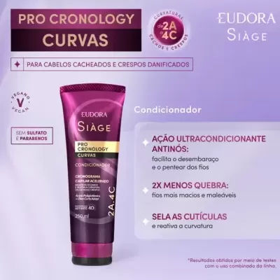 Condicionador Eudora Siàge Pro Cronology Curvas embalagem roxa 250 ml