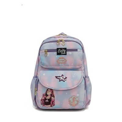 Mochila colorida com estampas e fechos dourados
