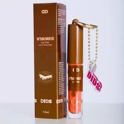 Lip Tint SMORES embalagem castanha e laranja com pendente acrílico DIDS