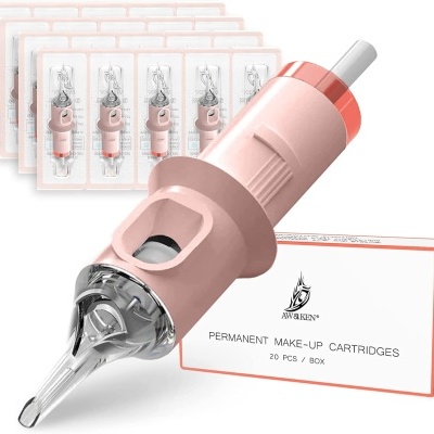 Cartuchos de maquilhagem permanente Awaken cor rosa com caixa branca e detalhes laranja