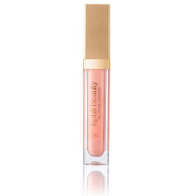 Gloss labial cor de rosa claro em embalagem transparente com tampa dourada