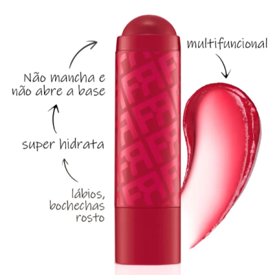 Stick tint wine vermelho com texto e amostra do produto em fundo branco