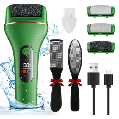 Aparelho verde de cuidados dos pés com acessórios e ecrã digital