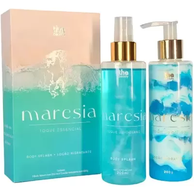 Conjunto Maresia com Body Splash e Loção Hidratante, embalagem azul e branca