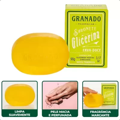 Sabonete de glicerina Granado erva-doce e embalagem verde e amarela