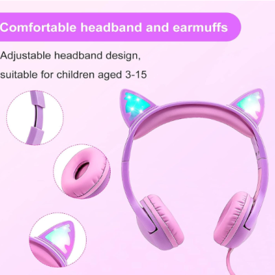 Auriculares&#x20;com&#x20;Orelhas&#x20;de&#x20;Gato&#x20;com&#x20;LED