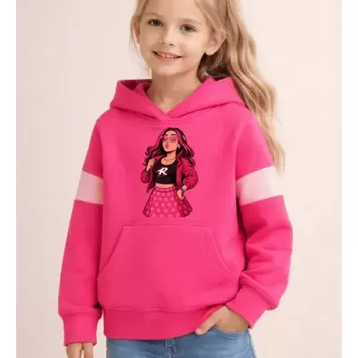 Sweatshirt rosa com capuz e estampa de personagem feminina