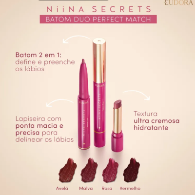 Batom&#x20;Rosa&#x20;Duo&#x20;Perfect&#x20;Match&#x20;Niina&#x20;Secrets&#x20;1,65g