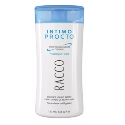 Frasco de sabonete líquido íntimo da marca RACCO com tampa azul