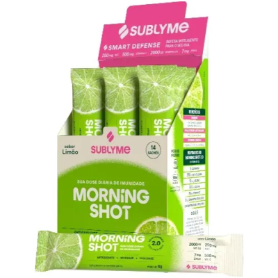 Embalagem de stick de suplemento Limão Morning Shot SUBLYME com 14 unidades