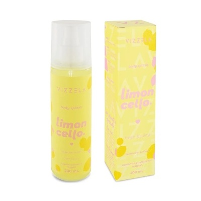 Frasco amarelo e caixa de body splash limoncello