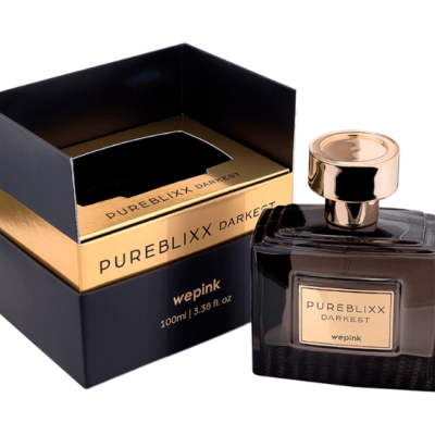 Perfume PUREBLIXX DARKEST wepink 100ml com frasco escuro e caixa preta dourada