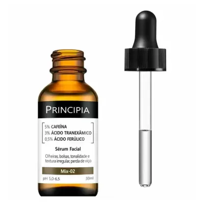 Frasco de vidro castanho com sérum e conta-gotas preto