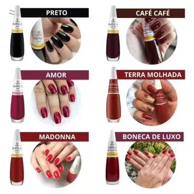 Vernizes IMPALA com cores e nomes diferentes e unhas pintadas a condizer