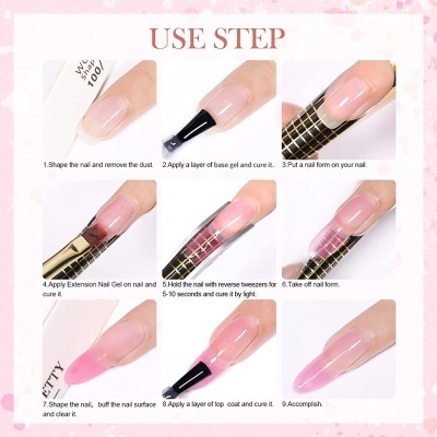 Passos para aplicação de unhas de gel com formas em rede preta e dourada