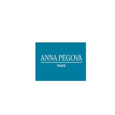 Logótipo azul com texto branco ANNA PEGOVA PARIS