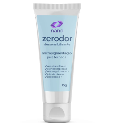 tubete plástico com rotulo azul claro e texto de produto dessensibilizante