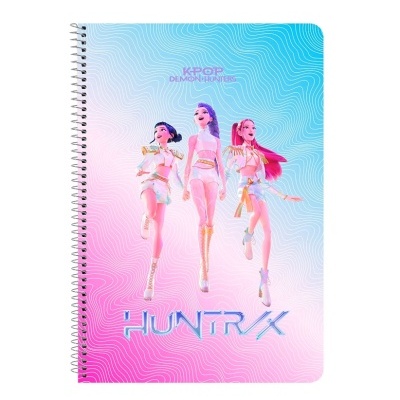 Caderno espiral com capa colorida e personagens femininas