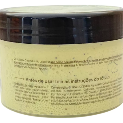 Frasco plástico redondo amarelo com tampa preta brilhante de esfoliante corporal Labotrat