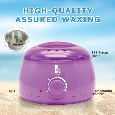 Aparelho de depilação violeta com tampa transparente e botão de temperatura