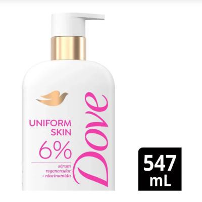 Frasco de sérum Dove Uniform Skin 6% com doseador e volume 547 mL