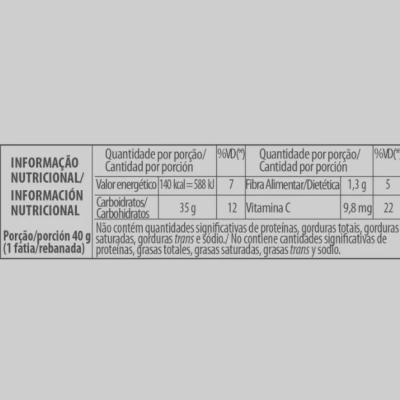 Tabela de informação nutricional em português e espanhol com valores por porção